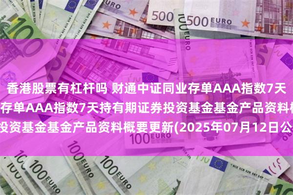 香港股票有杠杆吗 财通中证同业存单AAA指数7天持有期: 财通中证同业存单AAA指数7天持有期证券投资基金基金产品资料概要更新(2025年07月12日公告)