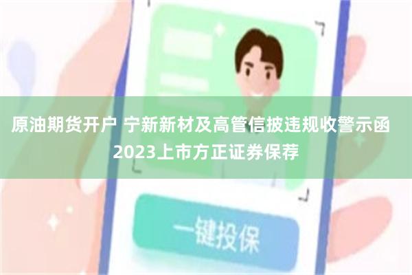 原油期货开户 宁新新材及高管信披违规收警示函  2023上市方正证券保荐